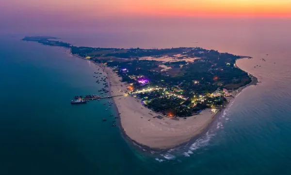 Aerial view of Saint Martin's Island at dusk